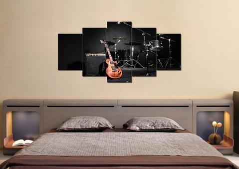 Acoustic Guitar with Drums Music Canvas Wall Art