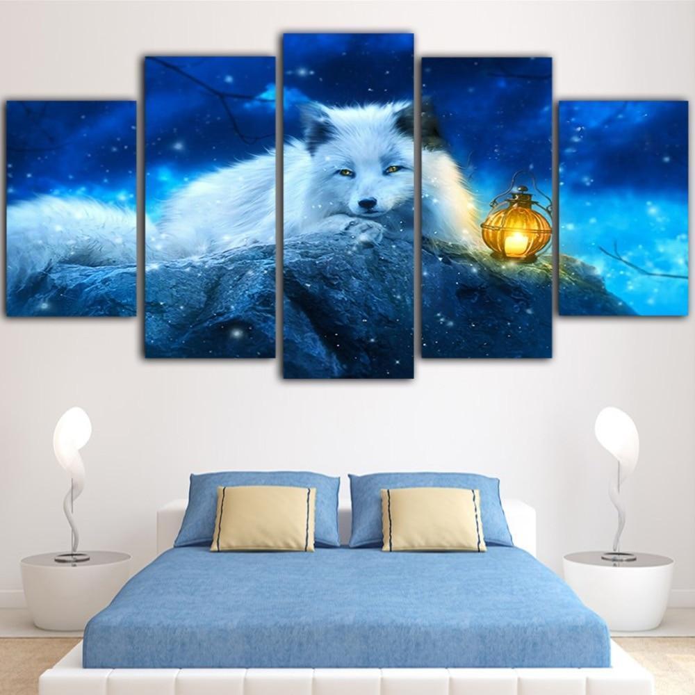 Acrtic Fox In Blue Animal Canvas Wall Art