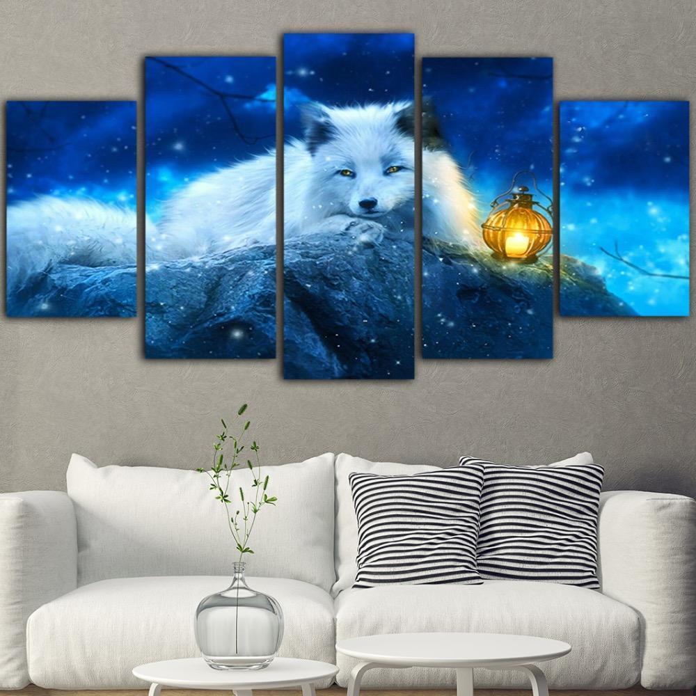 Acrtic Fox In Blue Animal Canvas Wall Art