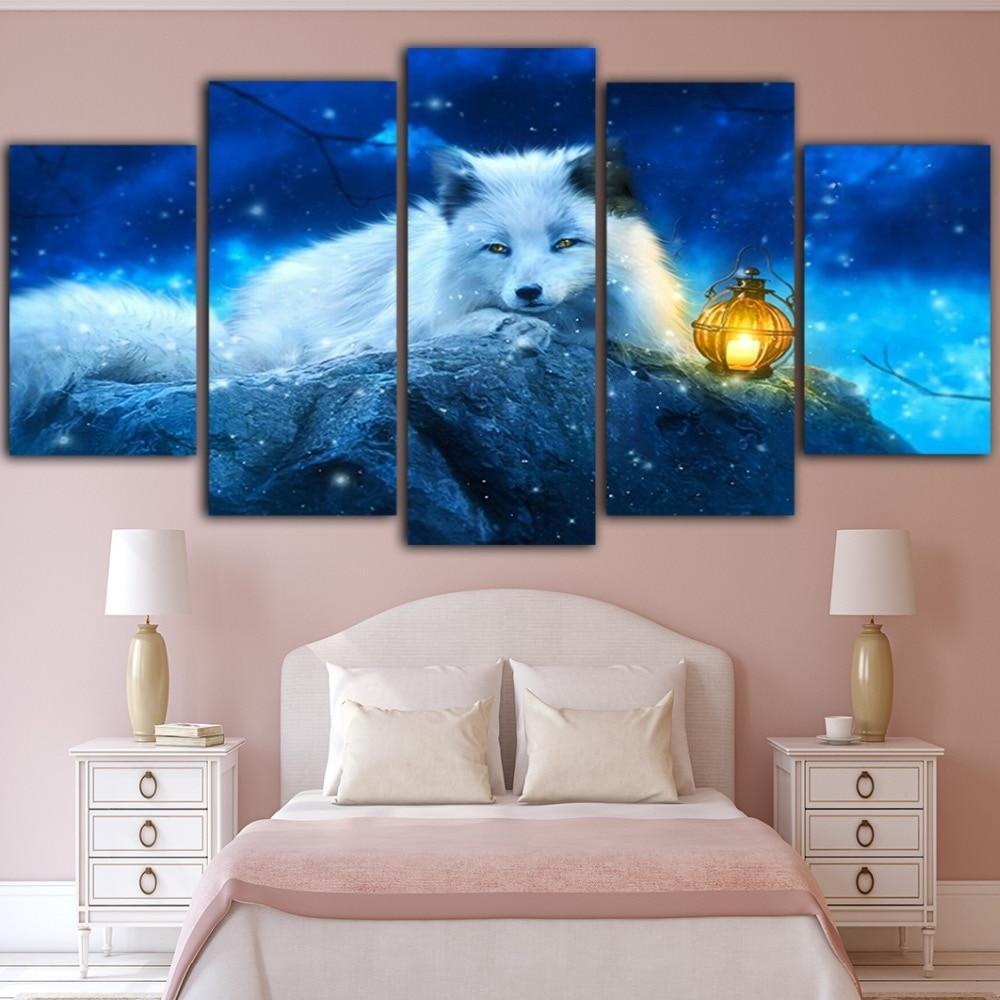 Acrtic Fox In Blue Animal Canvas Wall Art