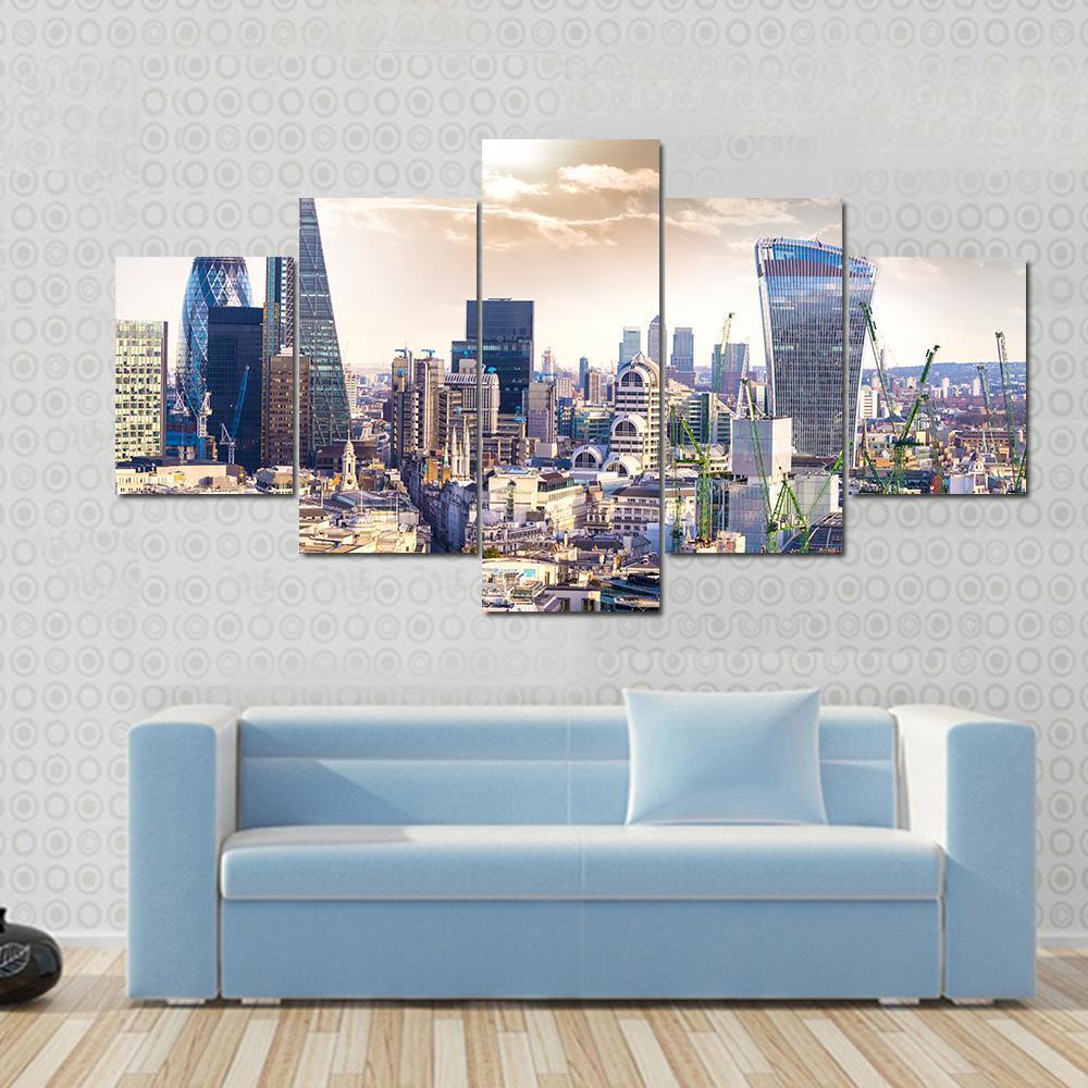 Aereal View Of London Modern District Nature Canvas Wall Art