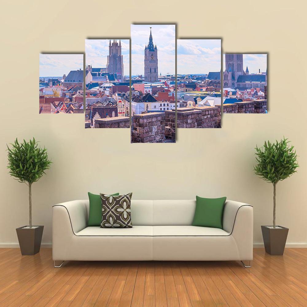 Aerial Panoramic View Of Ghent Belgium Nature Canvas Wall Art