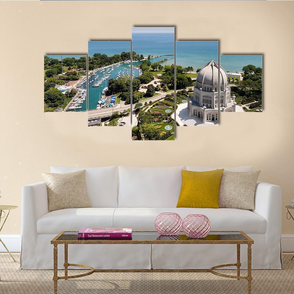 Aerial View Of Baha'i Temple And Wilmette Harbor Nature Canvas Wall Art