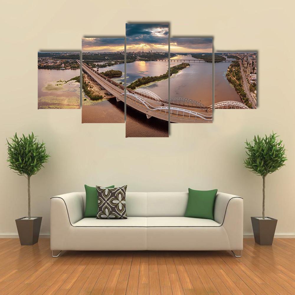 Aerial View Of Kiev Bridge Nature Canvas Wall Art