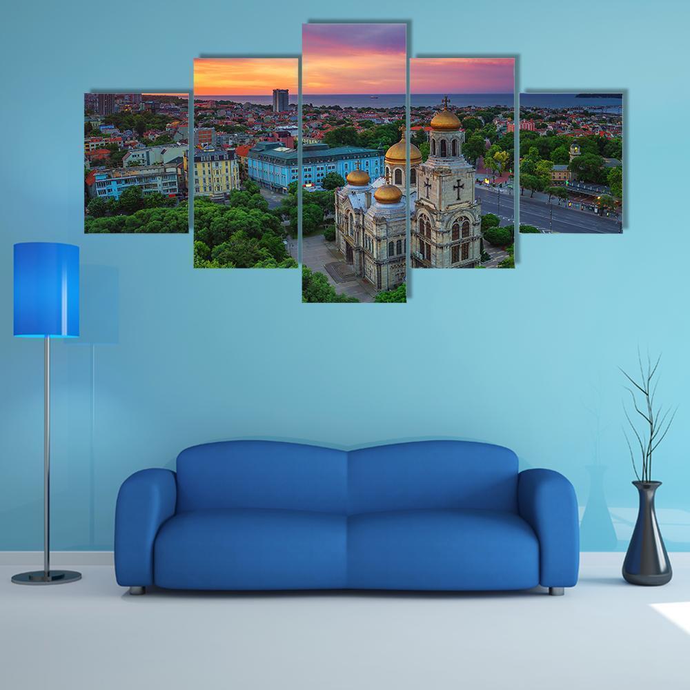 Aerial View Of The Cathedral Of Assumption In Varna Nature Canvas Wall Art