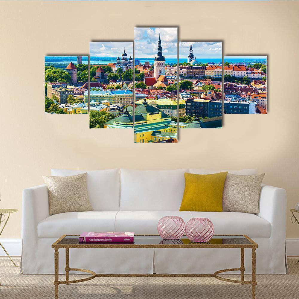Aerial View Of The Old Town In Tallinn Nature Canvas Wall Art