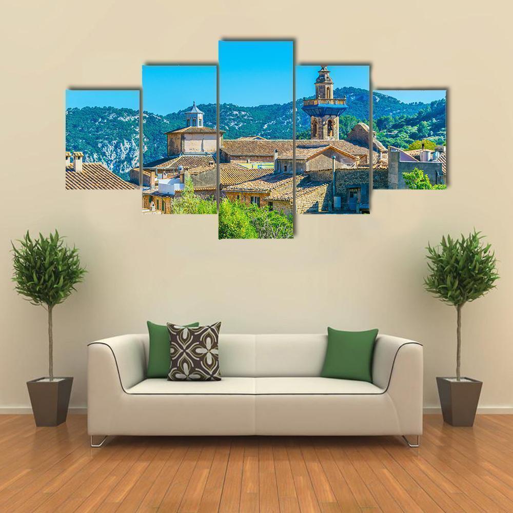 Aerial View Of Valldemossa With Catholica Church Nature Canvas Wall Art