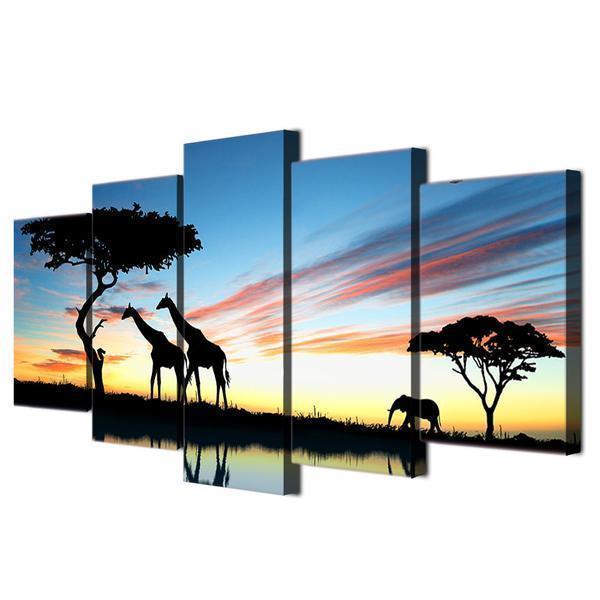 Africa Landscape Safari Giraffe At Sunset Animal Canvas Wall Art