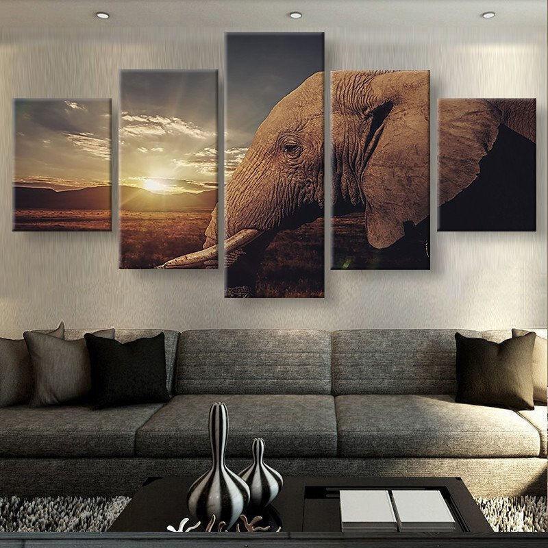 African Elephant Sunset Animal Canvas Wall Art