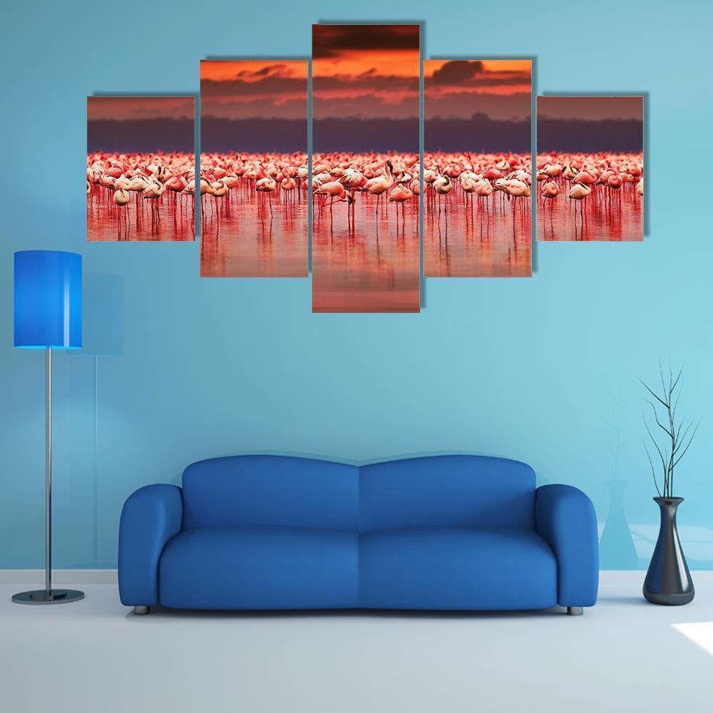African Flamingos In The Lake Nature Canvas Wall Art