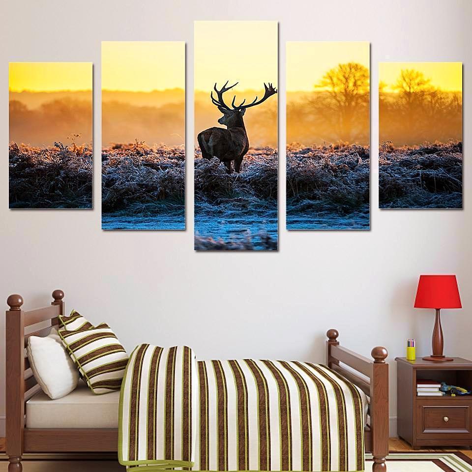 African Sunset Deer Animal Canvas Wall Art