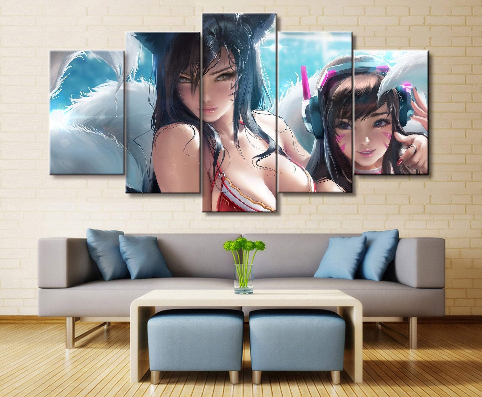 LOL League Of Legends Ahri and D.Va Game Canvas Wall Art