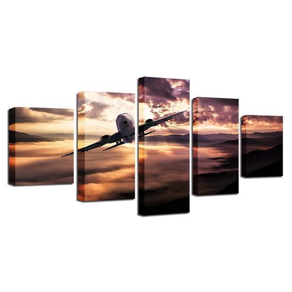 Aircraft Jet At Sunset Scenery Airplane Canvas Wall Art