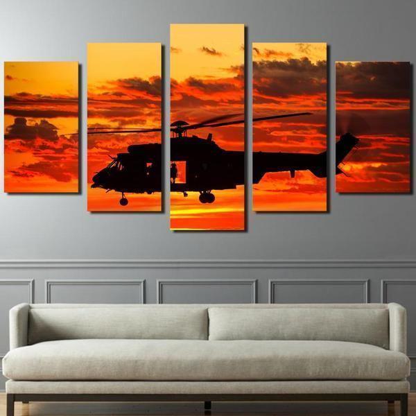 Aircraft Orange Sunset Nature Airplane Canvas Wall Art