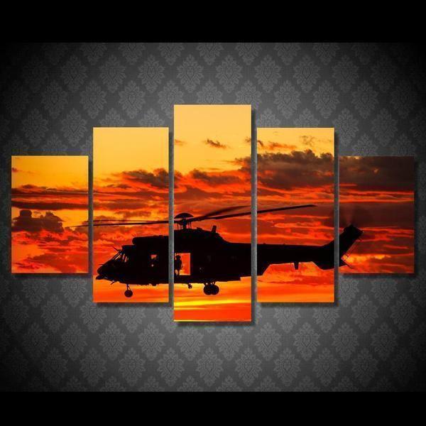 Aircraft Orange Sunset Nature Airplane Canvas Wall Art
