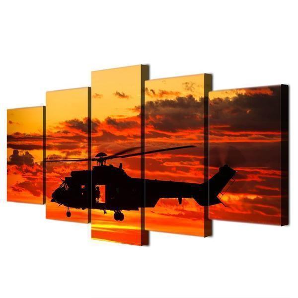 Aircraft Orange Sunset Nature Airplane Canvas Wall Art