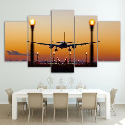 Airplane And Lights Airplane Canvas Wall Art