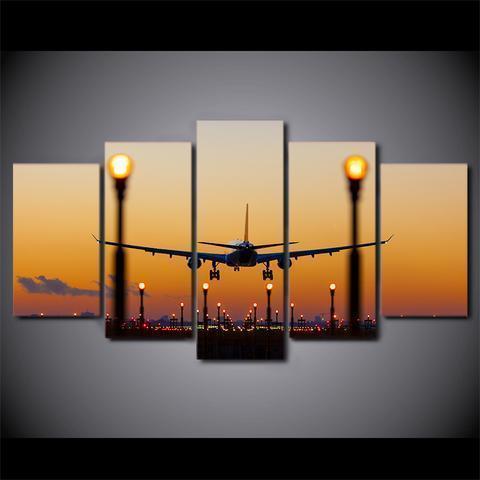 Airplane And Lights Airplane Canvas Wall Art