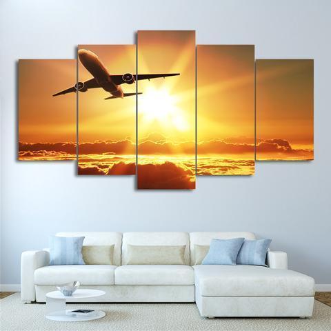 Airplane In Sunset Take Off Airplane Canvas Wall Art