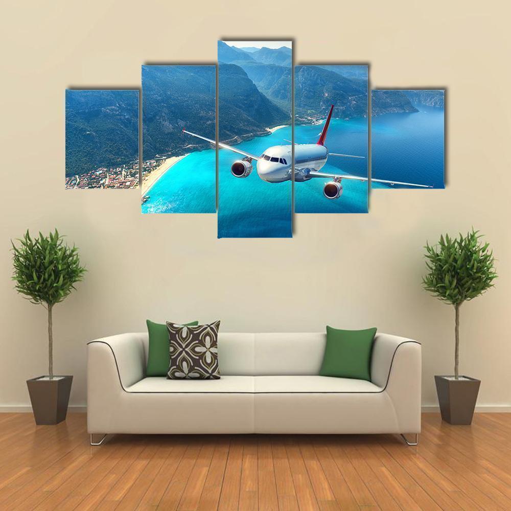 Airplane Is Flying Over Amazing Mountains Airplane Canvas Wall Art