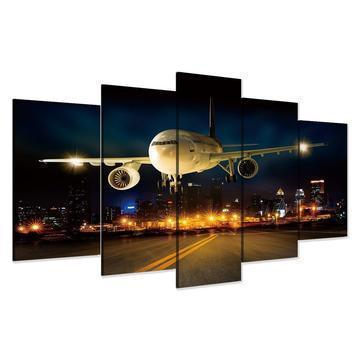 Airplane Night Flight Landing Airplane Canvas Wall Art