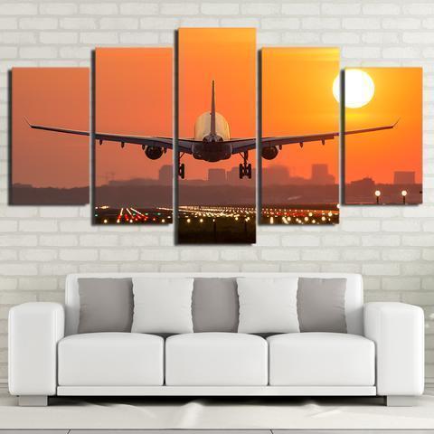 Airplane Sunset Airplane Canvas Wall Art