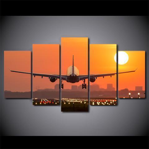 Airplane Sunset Airplane Canvas Wall Art