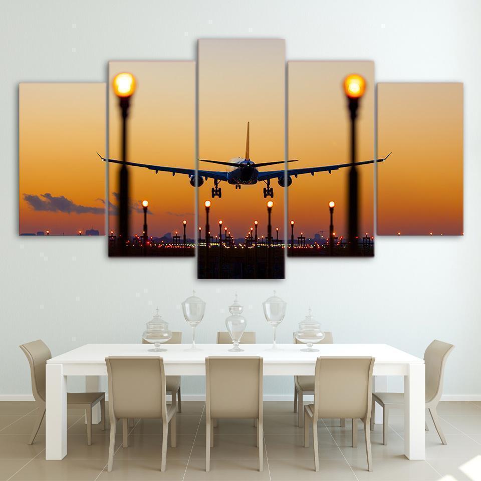 Airplane Sunset Glow Aircraft Airplane Canvas Wall Art