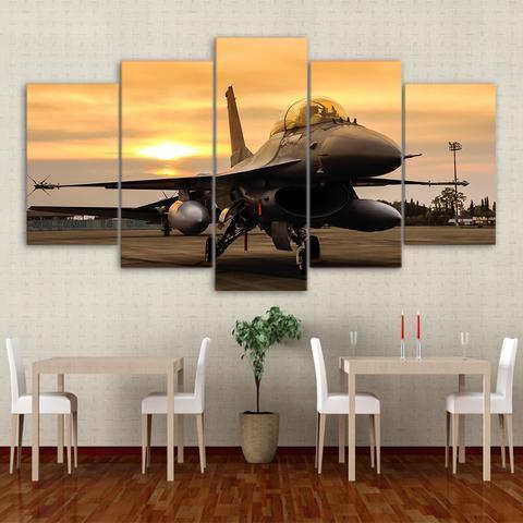 Airplane Sunset On Field Airplane Canvas Wall Art