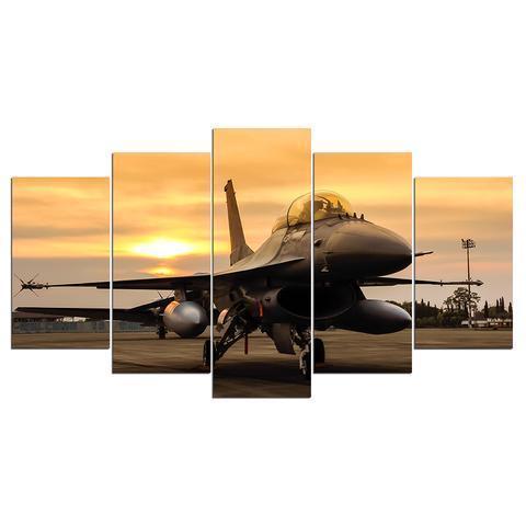 Airplane Sunset On Field Airplane Canvas Wall Art