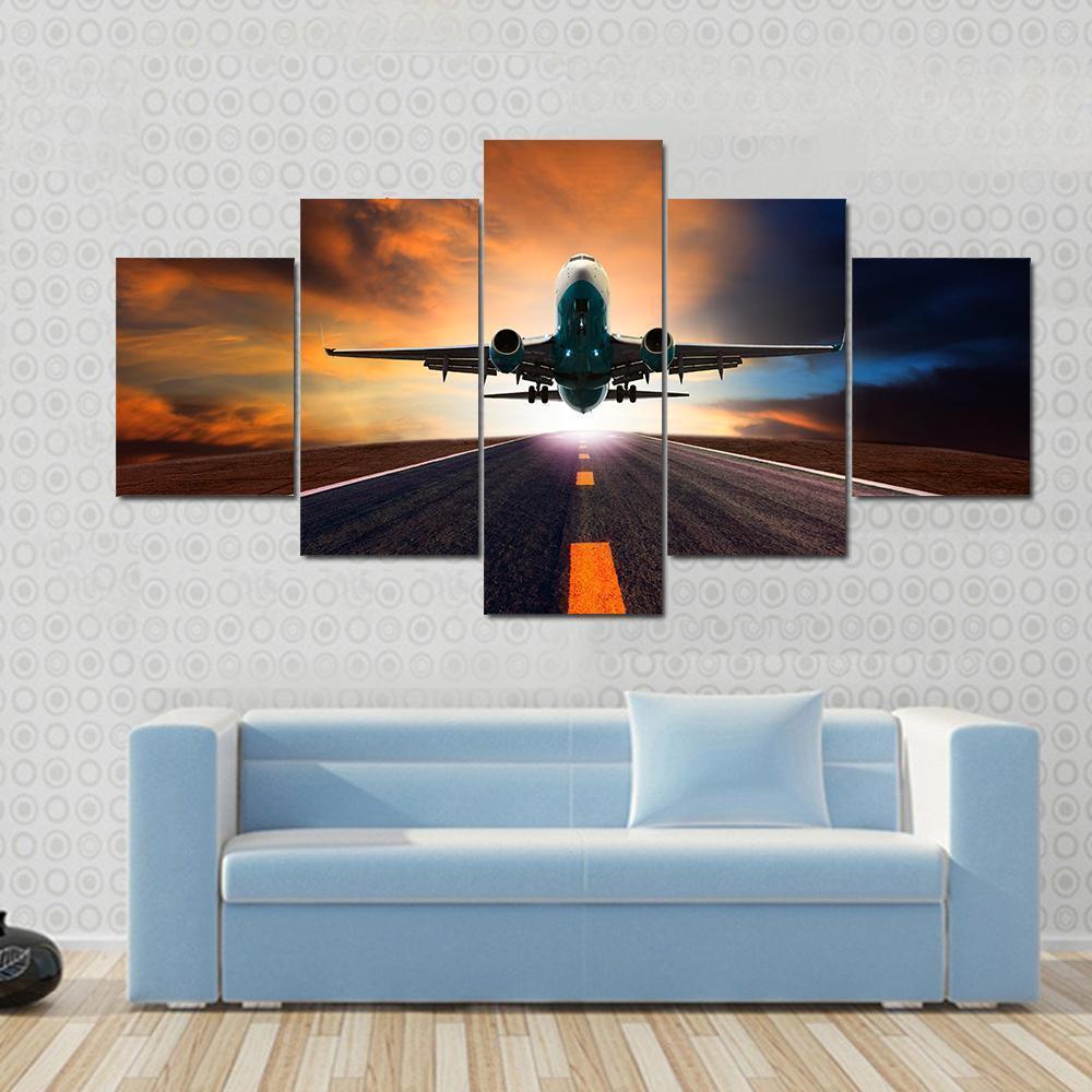 Airplane Taking Off From A Runway Airplane Canvas Wall Art