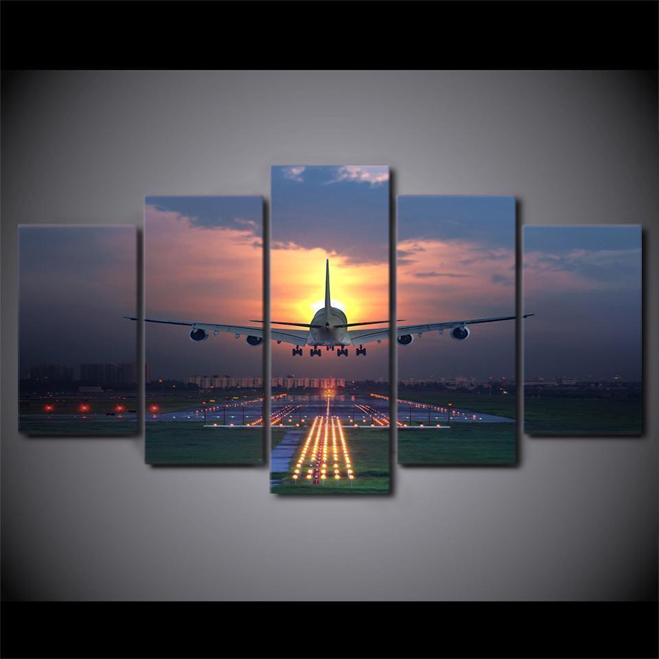 Airplane Taking Off Sunset Airplane Canvas Wall Art