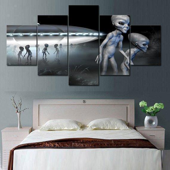 Alien Space Ship Space Canvas Wall Art
