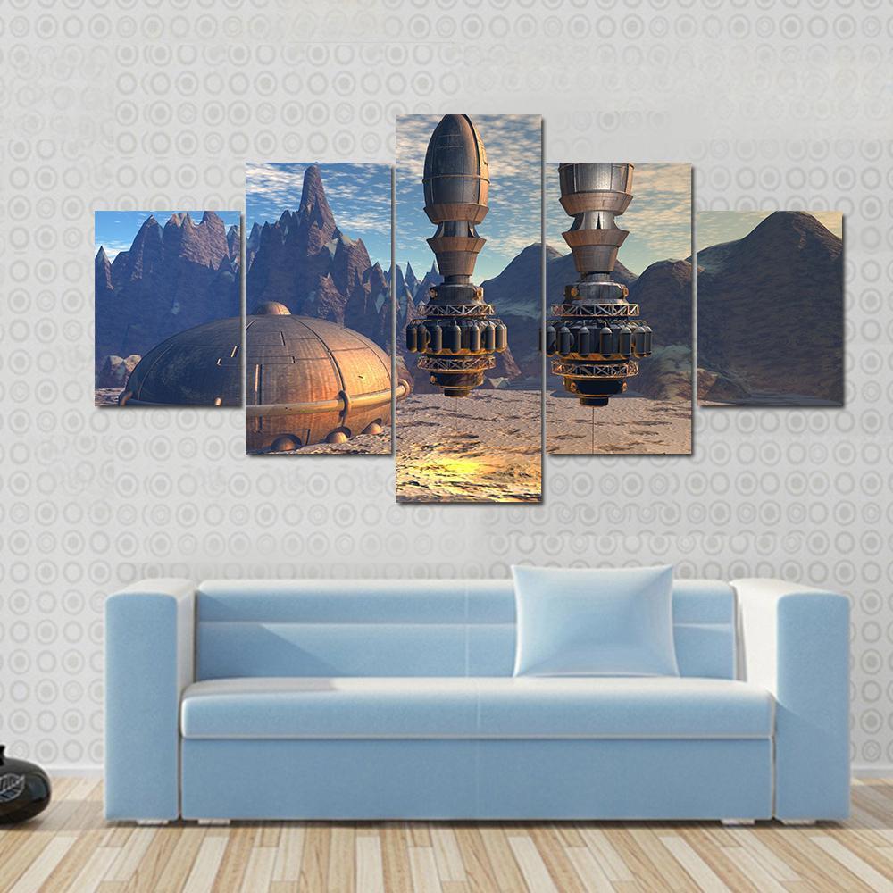 Alien Spaceship On Deep Space Space Canvas Wall Art
