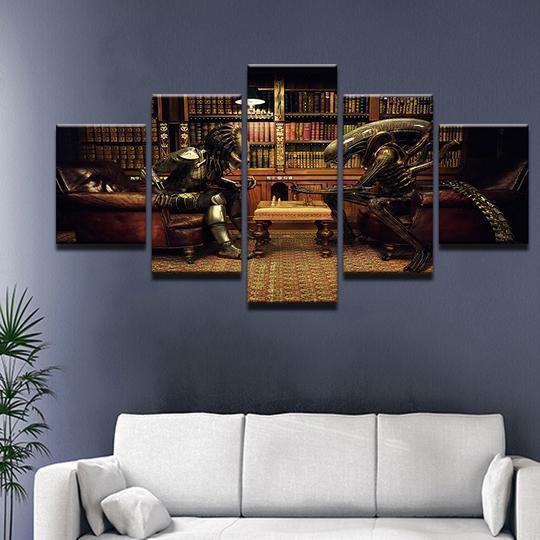 Alien vs Predator Playing Chess Movie Canvas Wall Art