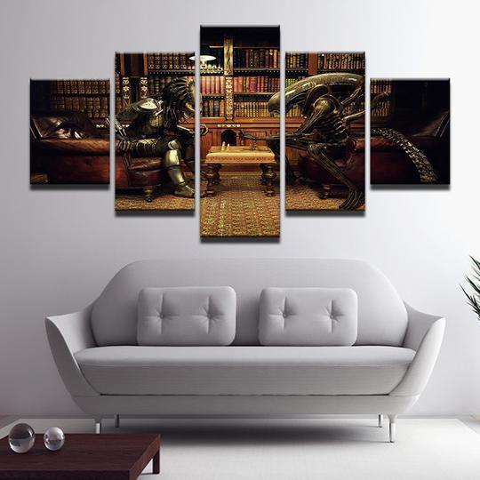 Alien vs Predator Playing Chess Movie Canvas Wall Art