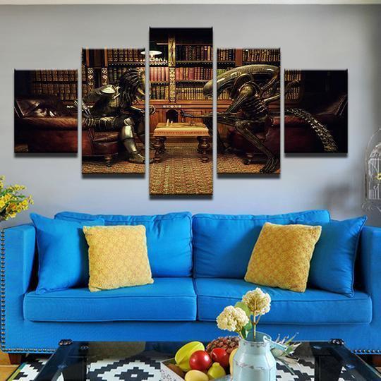 Alien vs Predator Playing Chess Movie Canvas Wall Art