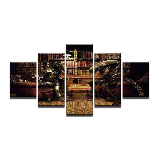 Alien vs Predator Playing Chess Movie Canvas Wall Art