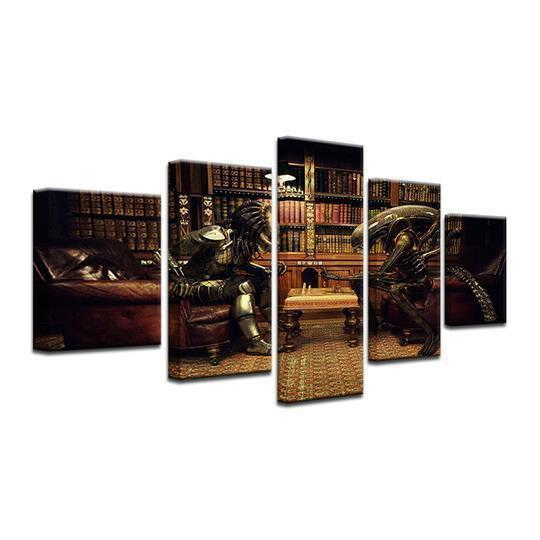 Alien vs Predator Playing Chess Movie Canvas Wall Art