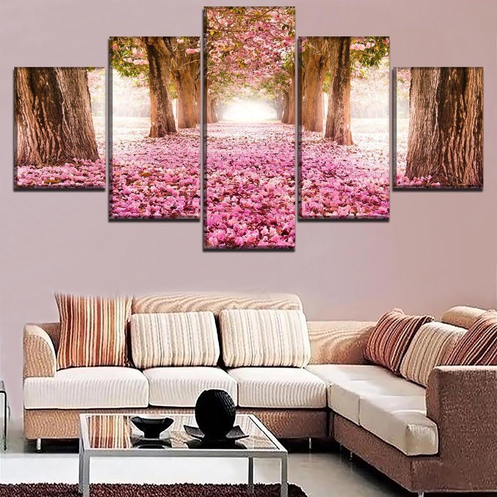 Alley Blossom Park Sakura Tree Nature Canvas Wall Art