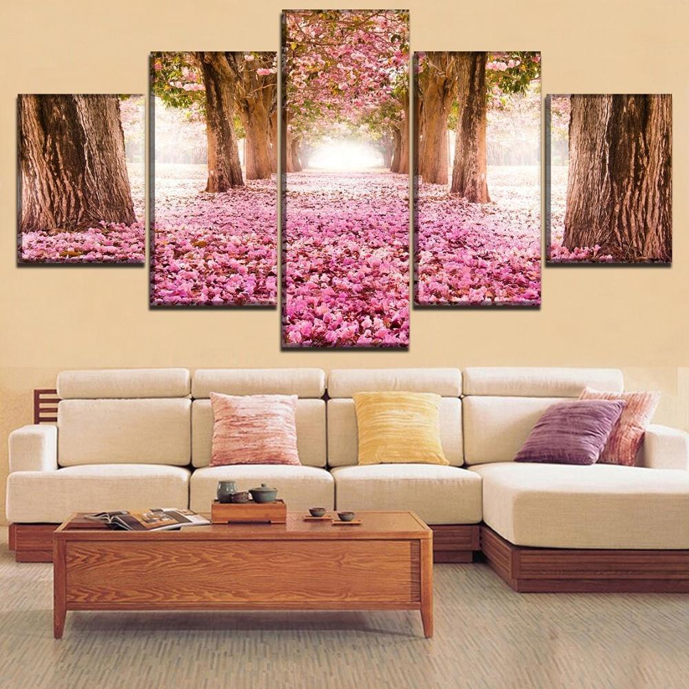Alley Blossom Park Sakura Tree Nature Canvas Wall Art
