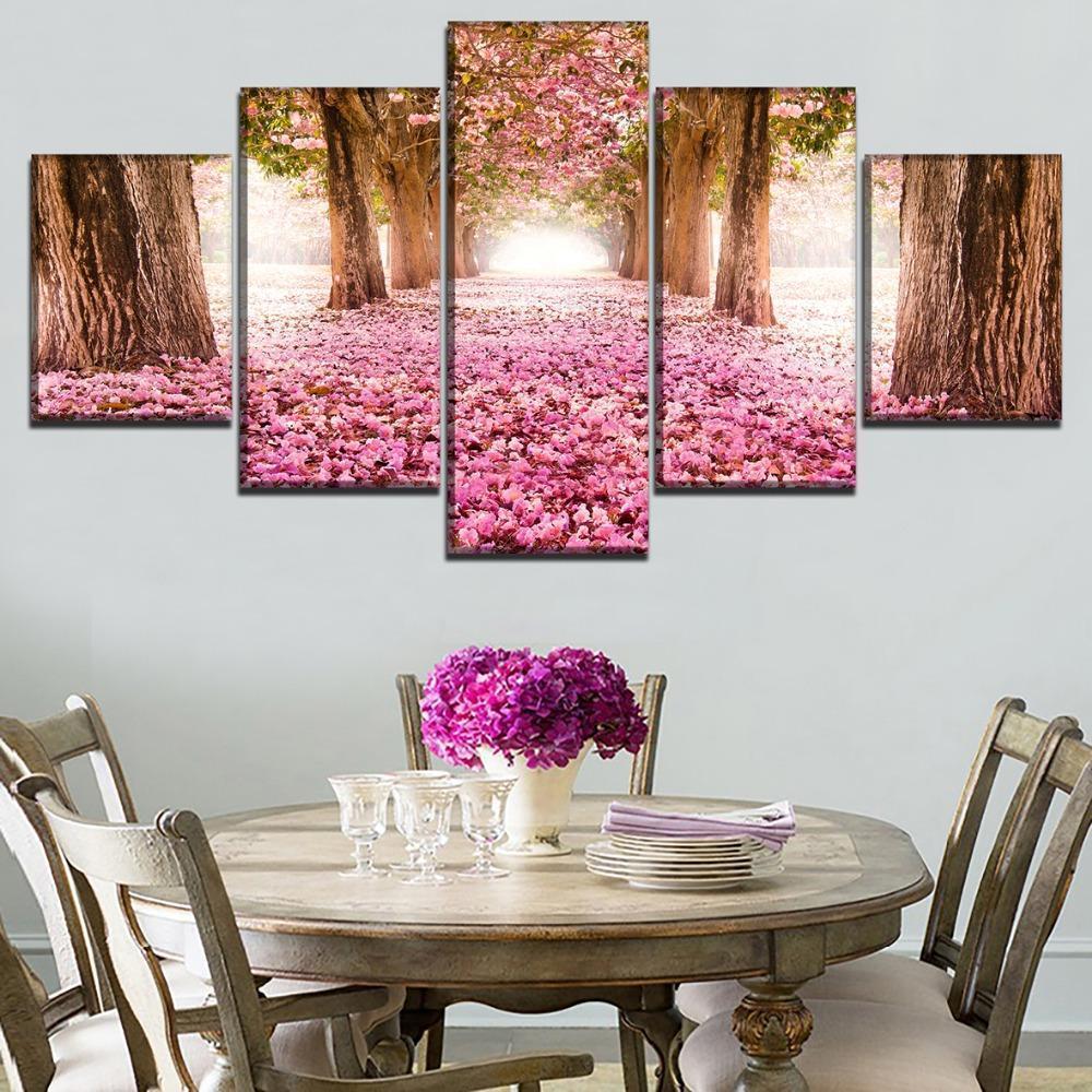 Alley Blossom Park Sakura Tree Nature Canvas Wall Art