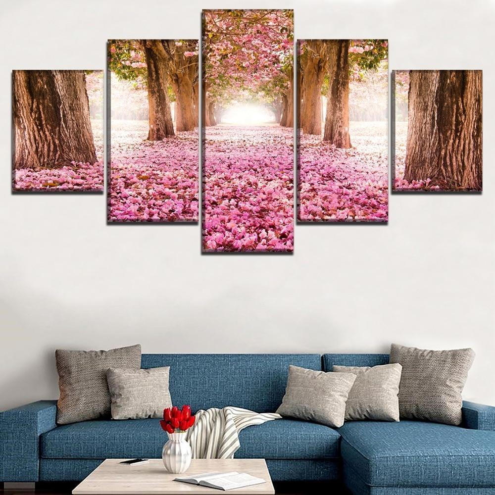 Alley Blossom Park Sakura Tree Nature Canvas Wall Art