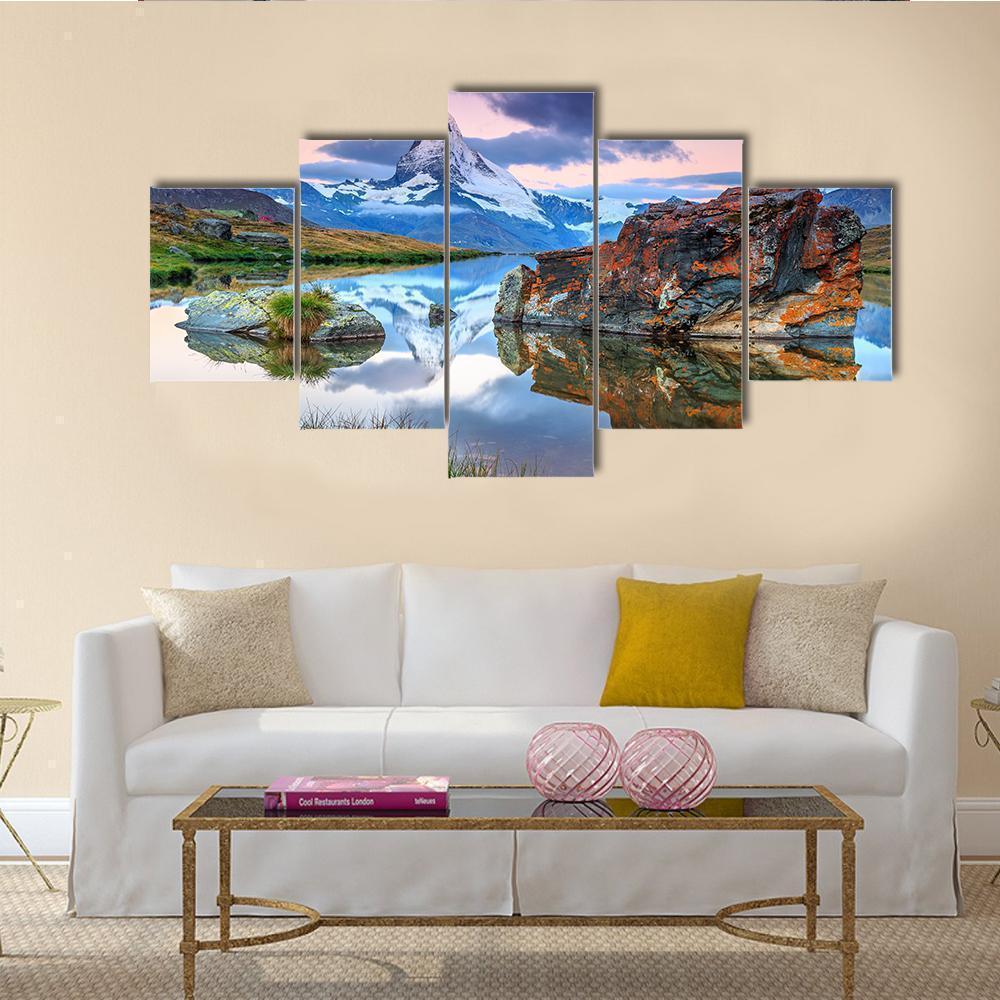 Alpine Lake With Matterhorn Nature Canvas Wall Art
