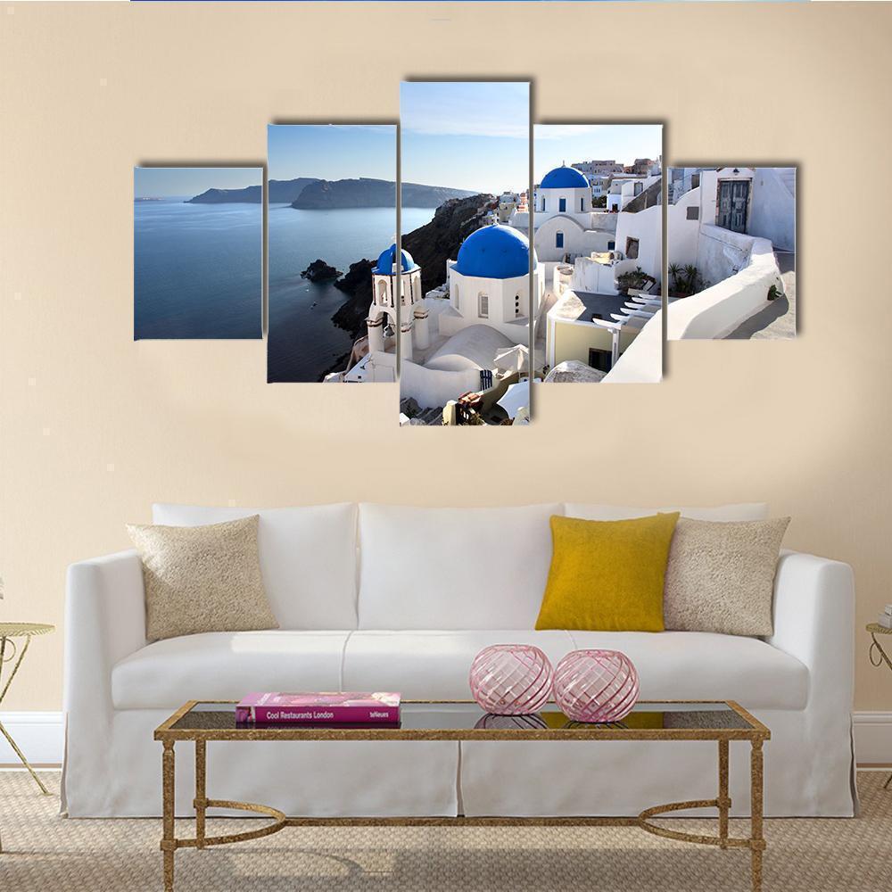 Amazing Santorini With Churches Nature Canvas Wall Art