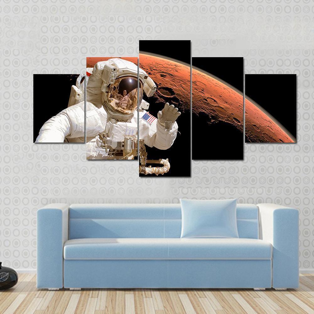 American Astronaut Above Mars Space Space Canvas Wall Art