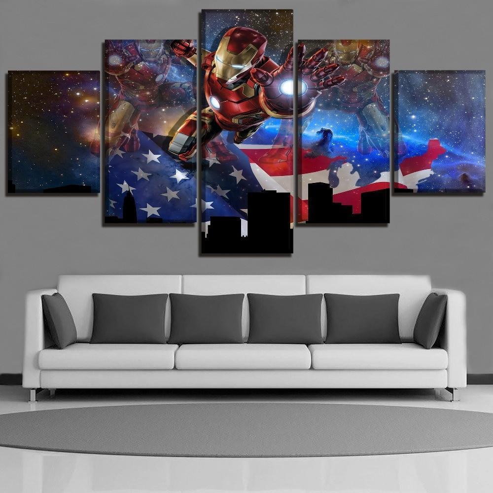 American Flag And Comics Iron Man Marvel Canvas Wall Art