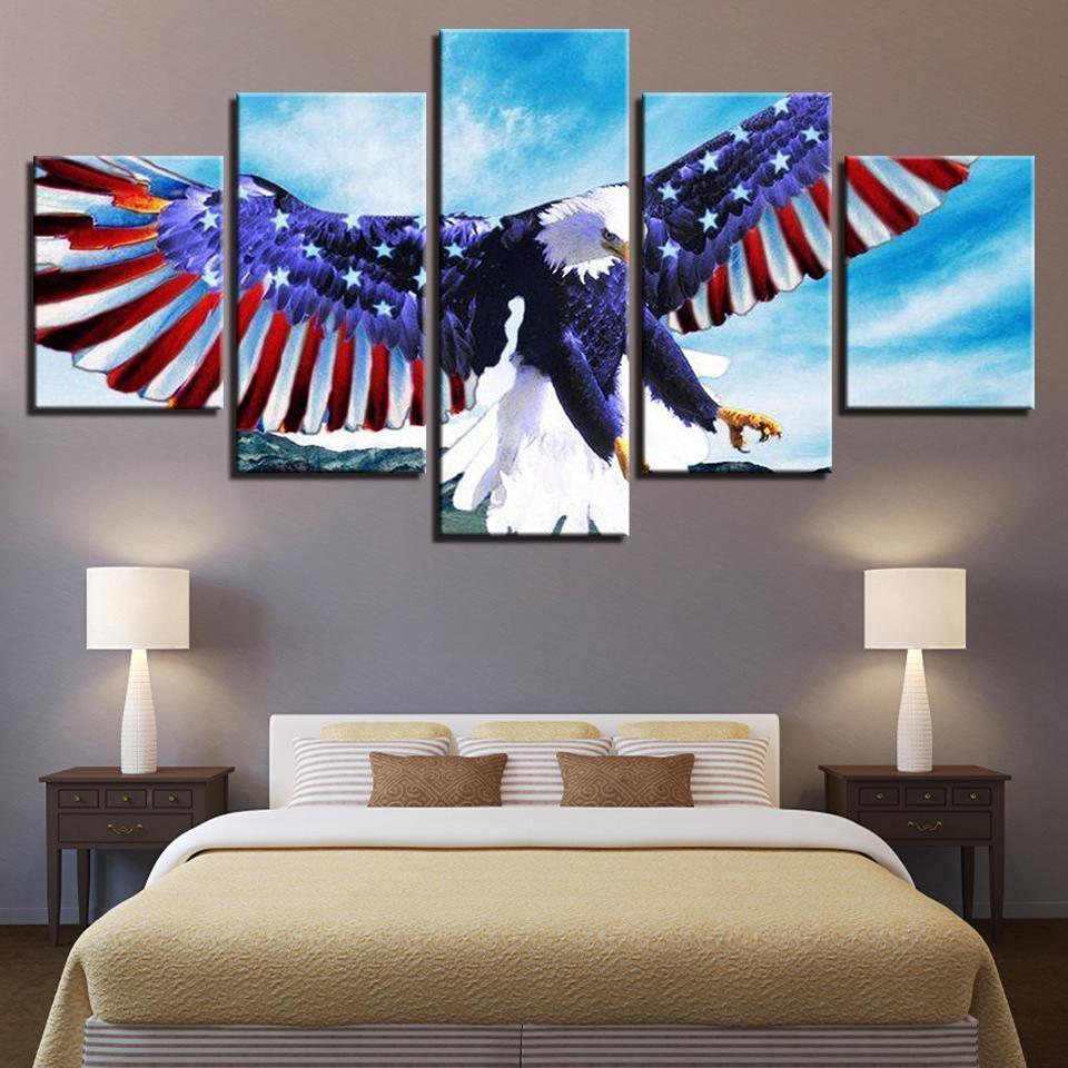 American Flag And Eaglepread Wings Abstract Animal Canvas Wall Art