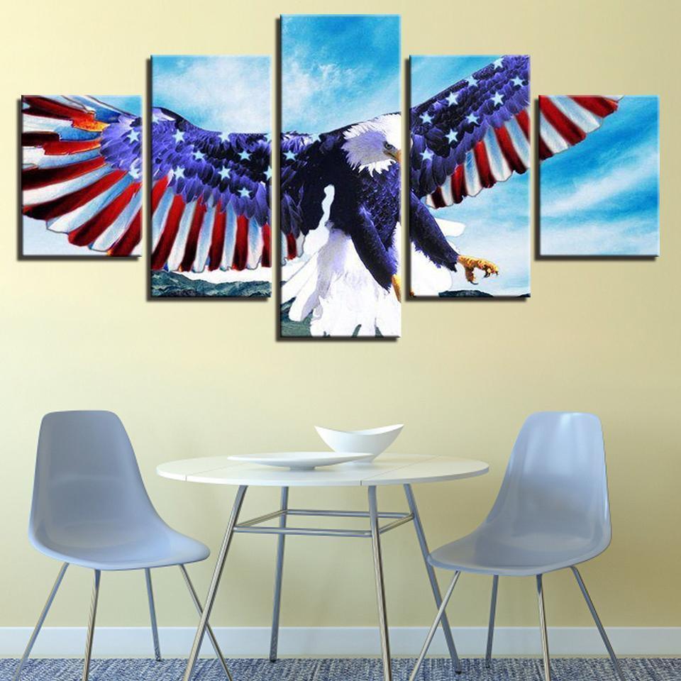 American Flag And Eaglepread Wings Abstract Animal Canvas Wall Art