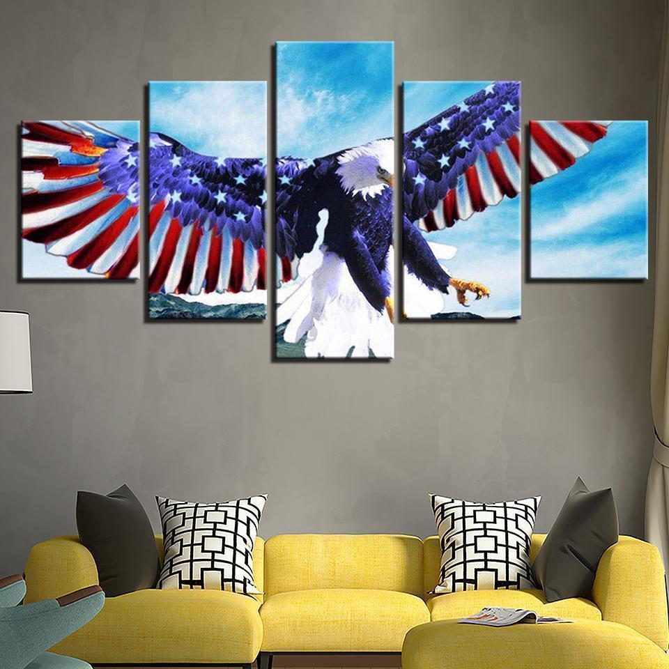 American Flag And Eaglepread Wings Abstract Animal Canvas Wall Art